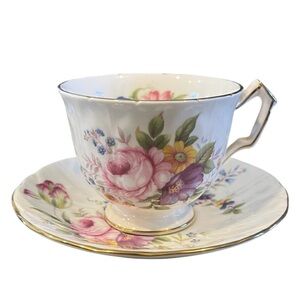 VINTAGE Aynsley England Bone China Teacup and Saucer Multicolor Floral England